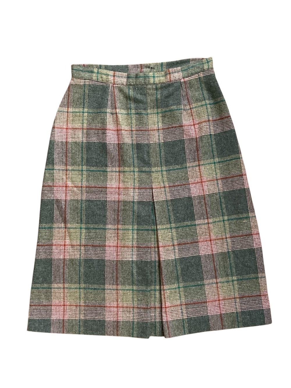 Vintage 1980s Robert James Front Box Pleat Plaid Wool Blend Skirt
